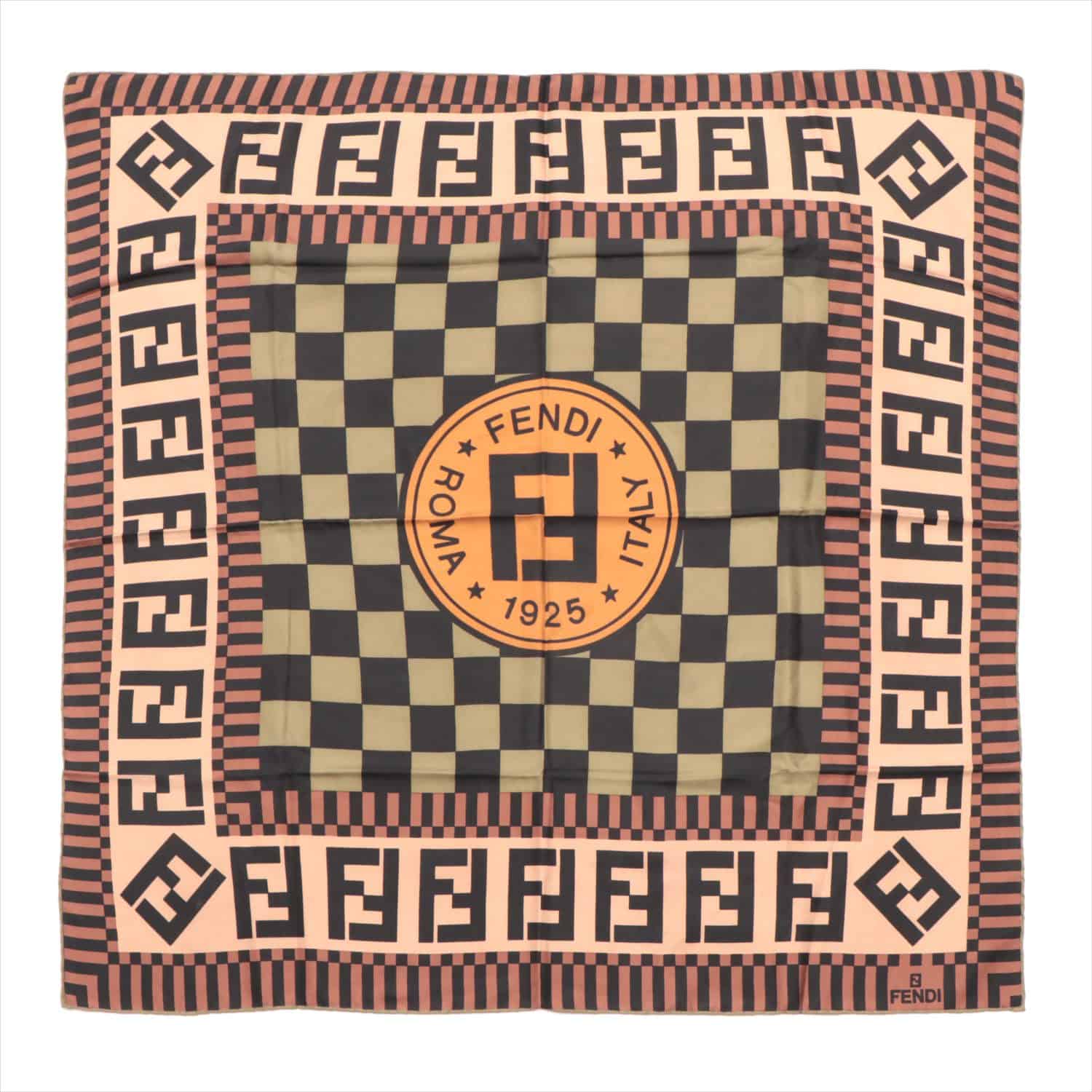 フェンディ ズッカ スカーフ 86×87 シルク ブラウン