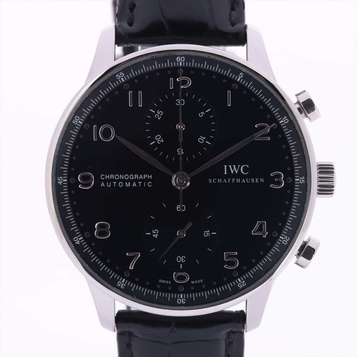 IWC ポルトギーゼ IW371438 SS×革 AT 黒文字盤