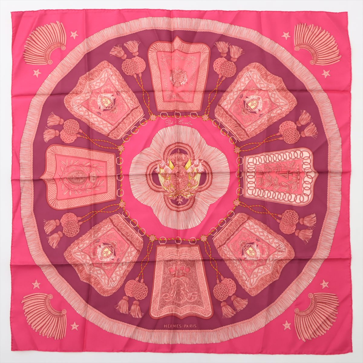 HERMES エルメス カレ90 大判 シルクスカーフ サーベル飾袋 ピンク系シルク