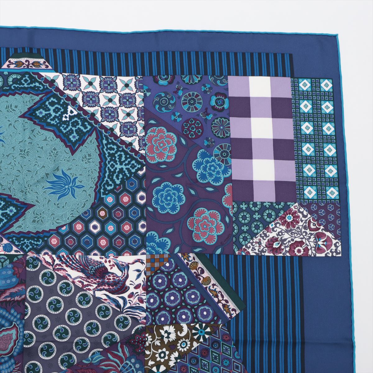 エルメス カレ90 L’Art du Sarasa サラサの芸術 スカーフ シルク ネイビー