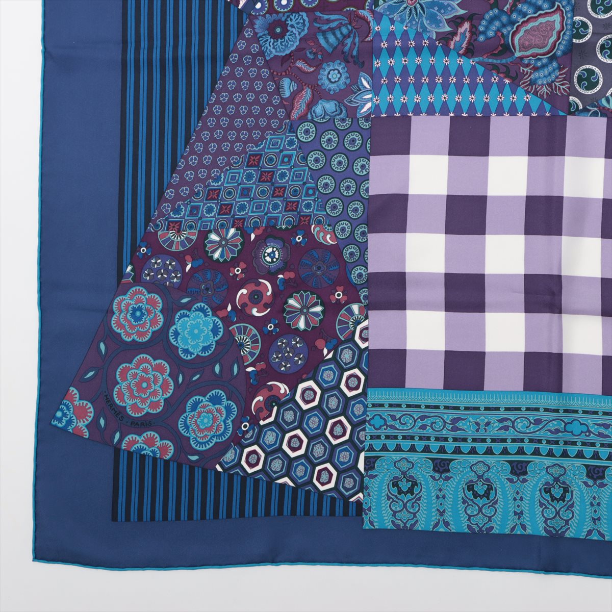 エルメス カレ90 L’Art du Sarasa サラサの芸術 スカーフ シルク ネイビー