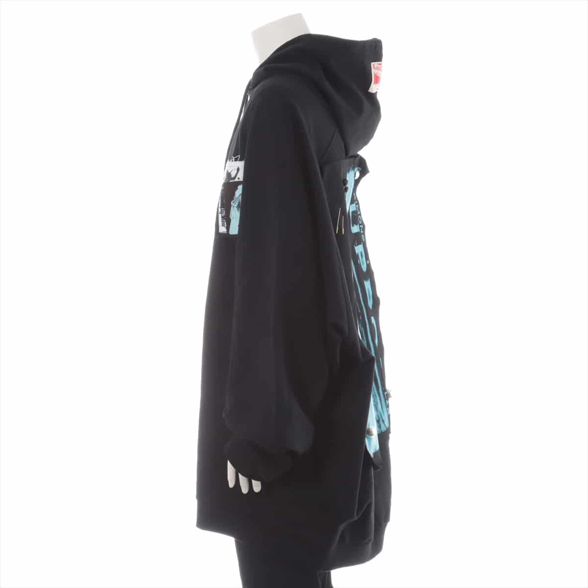 ラフシモンズ 20SS コットン パーカー L メンズ ブラック  Oversized hoodie with patches & pins