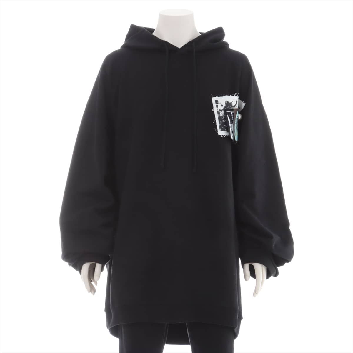 ラフシモンズ 20SS コットン パーカー L メンズ ブラック  Oversized hoodie with patches & pins