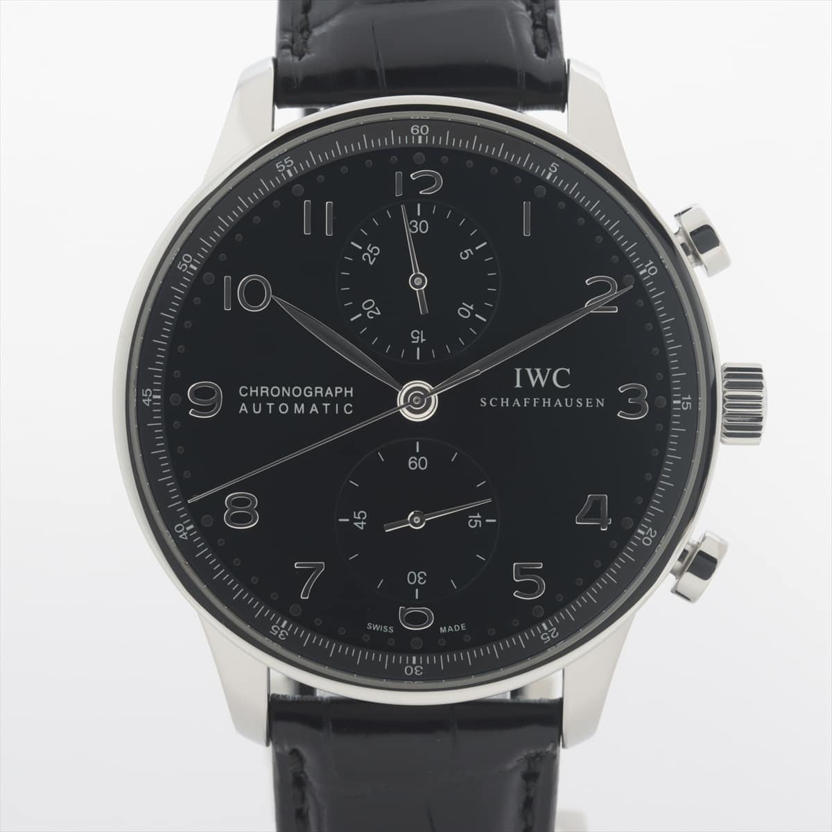 IWC ポルトギーゼ クロノグラフ IW371447 SS×革 AT 黒文字盤