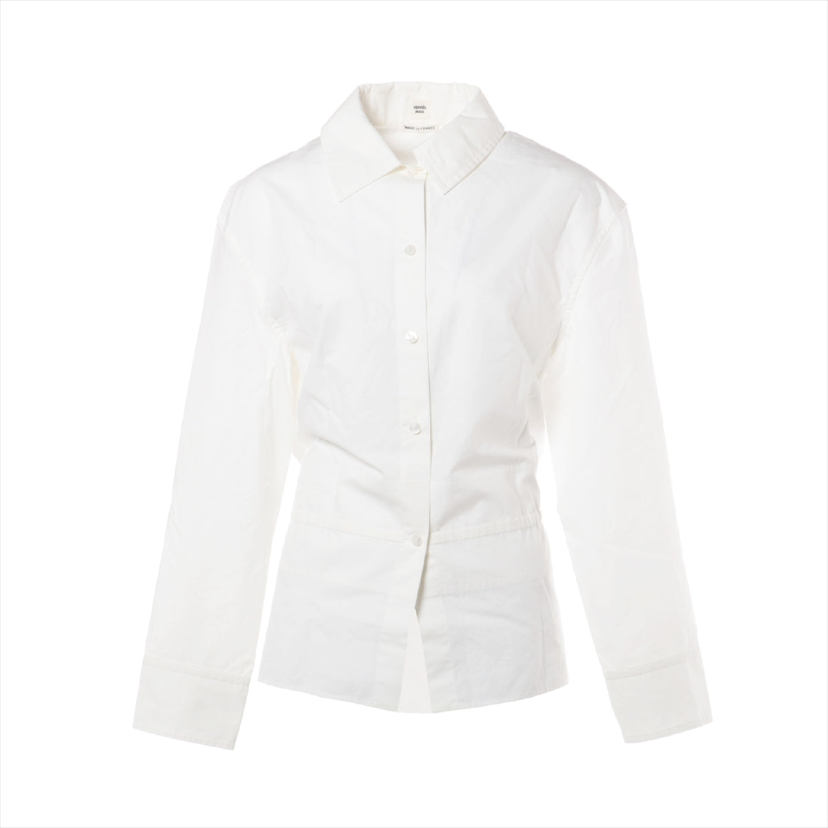 エルメス コットン シャツ 36 レディース ホワイト  スリットドローストリングシャツ カレーシュ刺繍