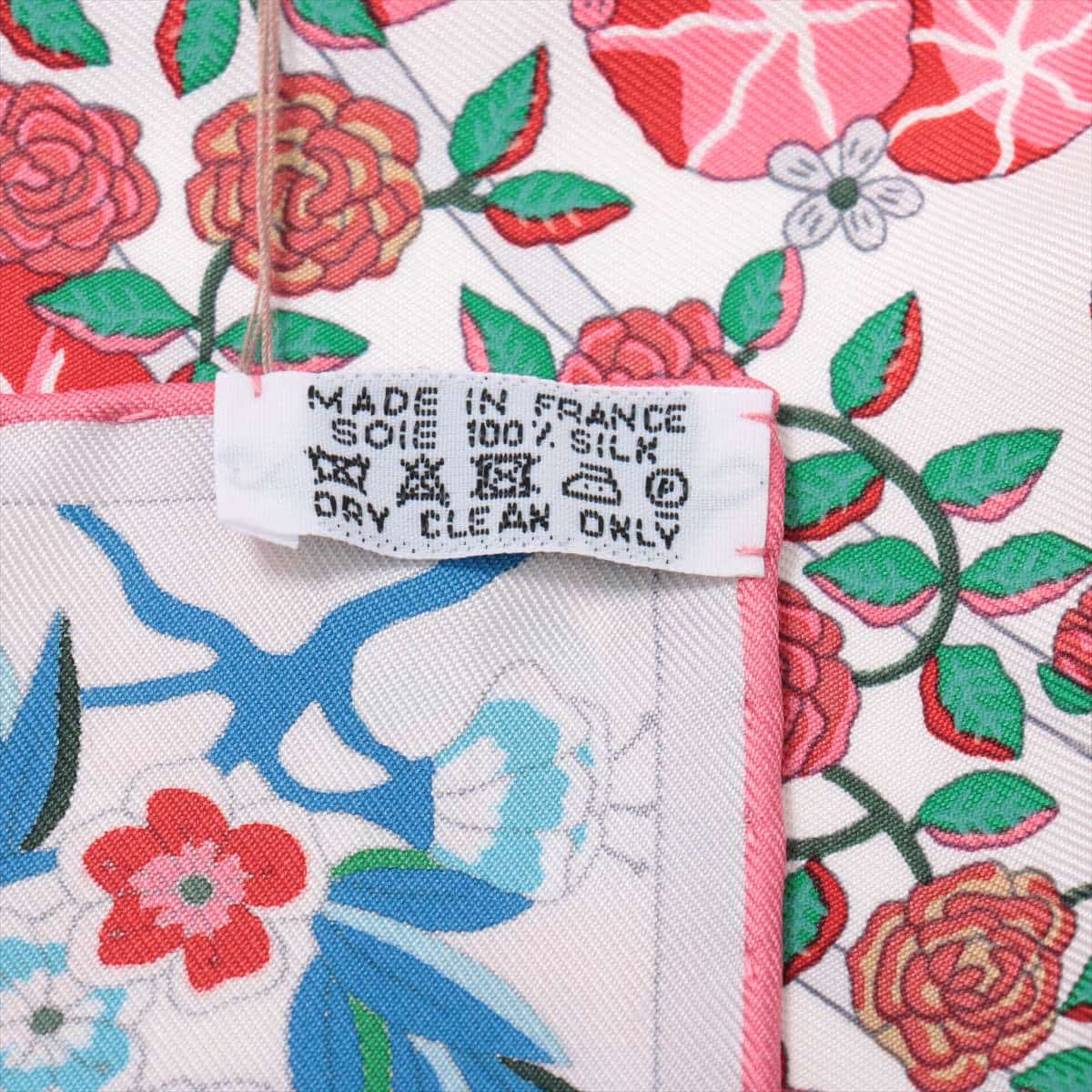 エルメス カレ90 Fleurs de Giverny ジヴェルニーの花 スカーフ シルク ホワイト×ピンク