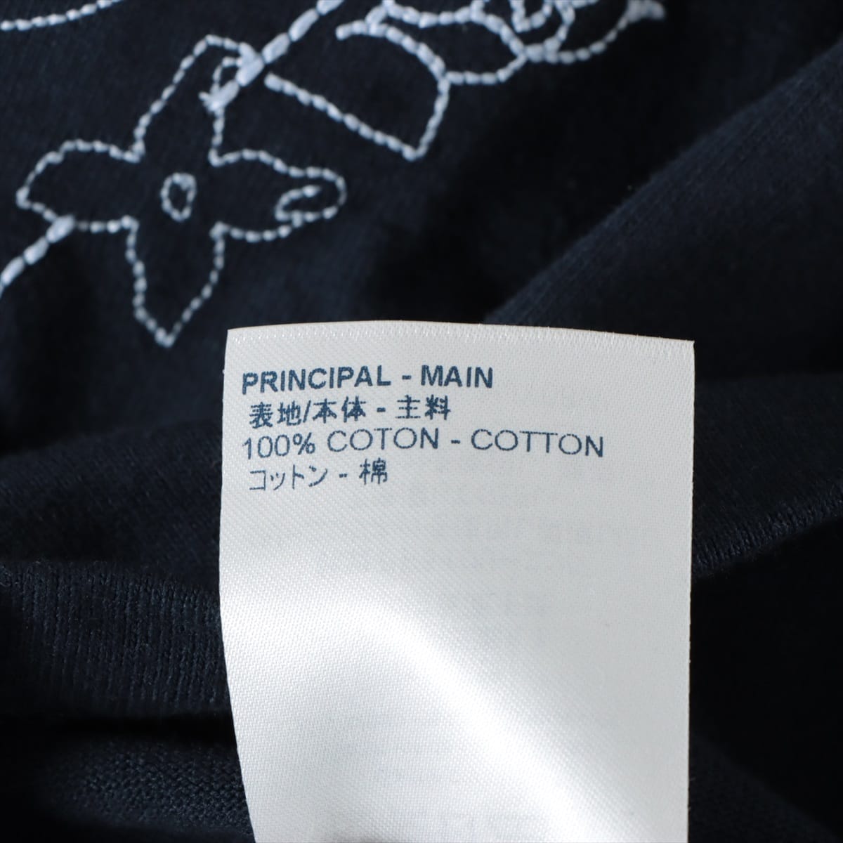 ルイヴィトン 20年 コットン Tシャツ S メンズ ネイビー  エンブロイダリーLVフラワー RM202