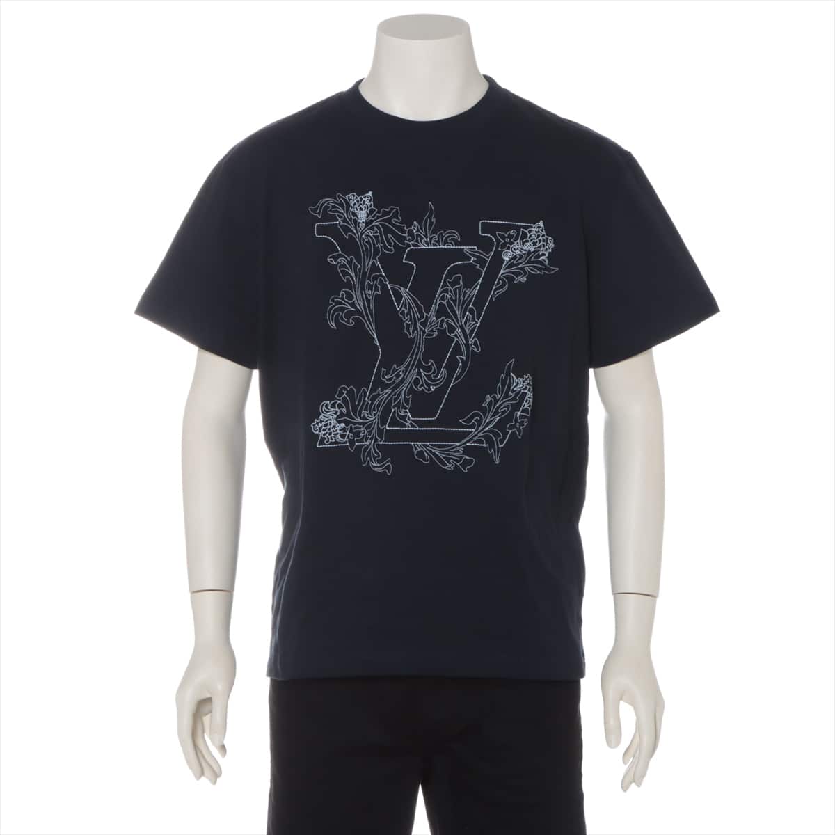 ルイヴィトン 20年 コットン Tシャツ S メンズ ネイビー  エンブロイダリーLVフラワー RM202