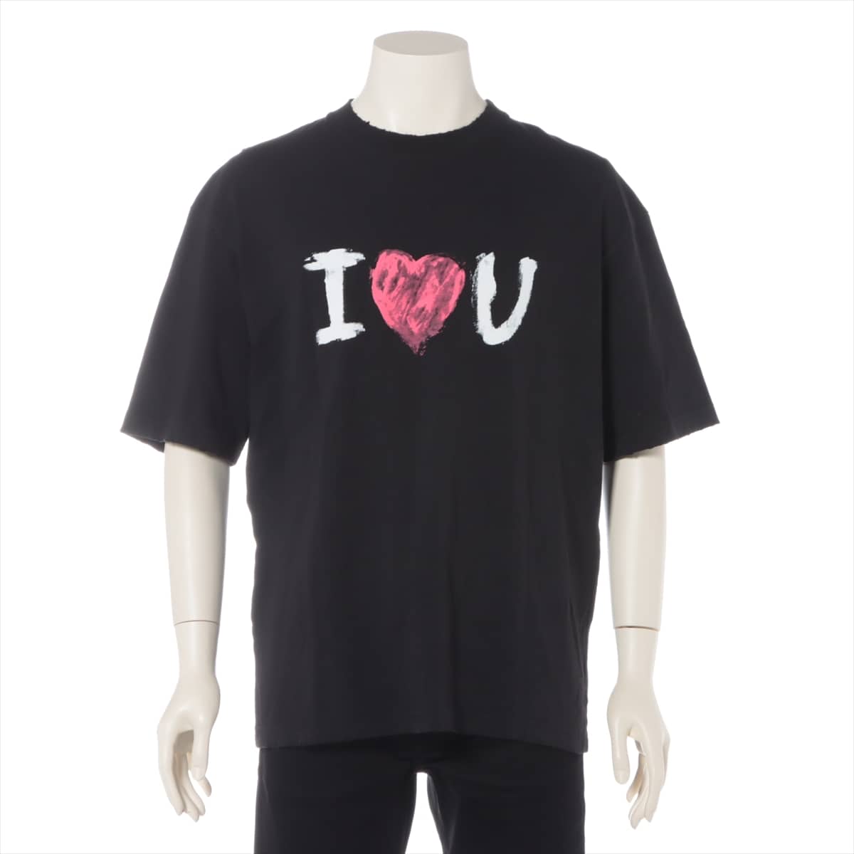 バレンシアガ 21SS コットン Tシャツ XS メンズ ブラック  612966 I LOVE U ダメージ加工