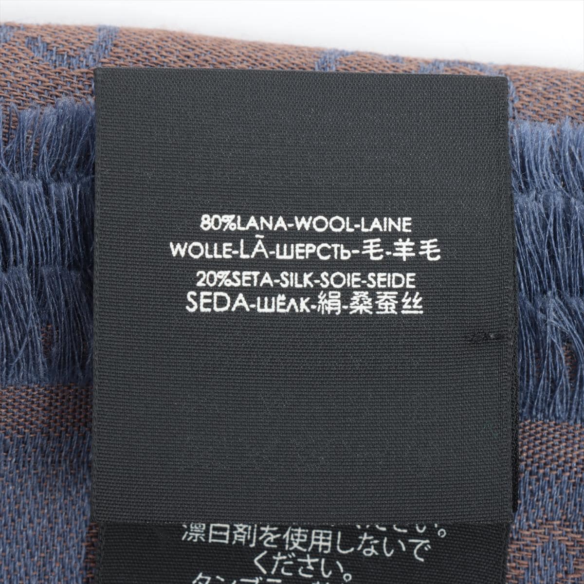 グッチ ストール ウール×シルク ネイビー×ブラウン