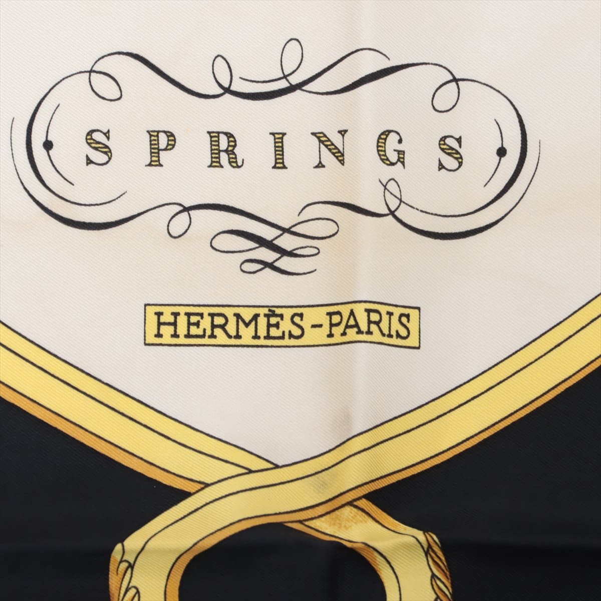 HERMES カレ90 スプリングス スカーフ シルク ブラックシルク100%サイズ