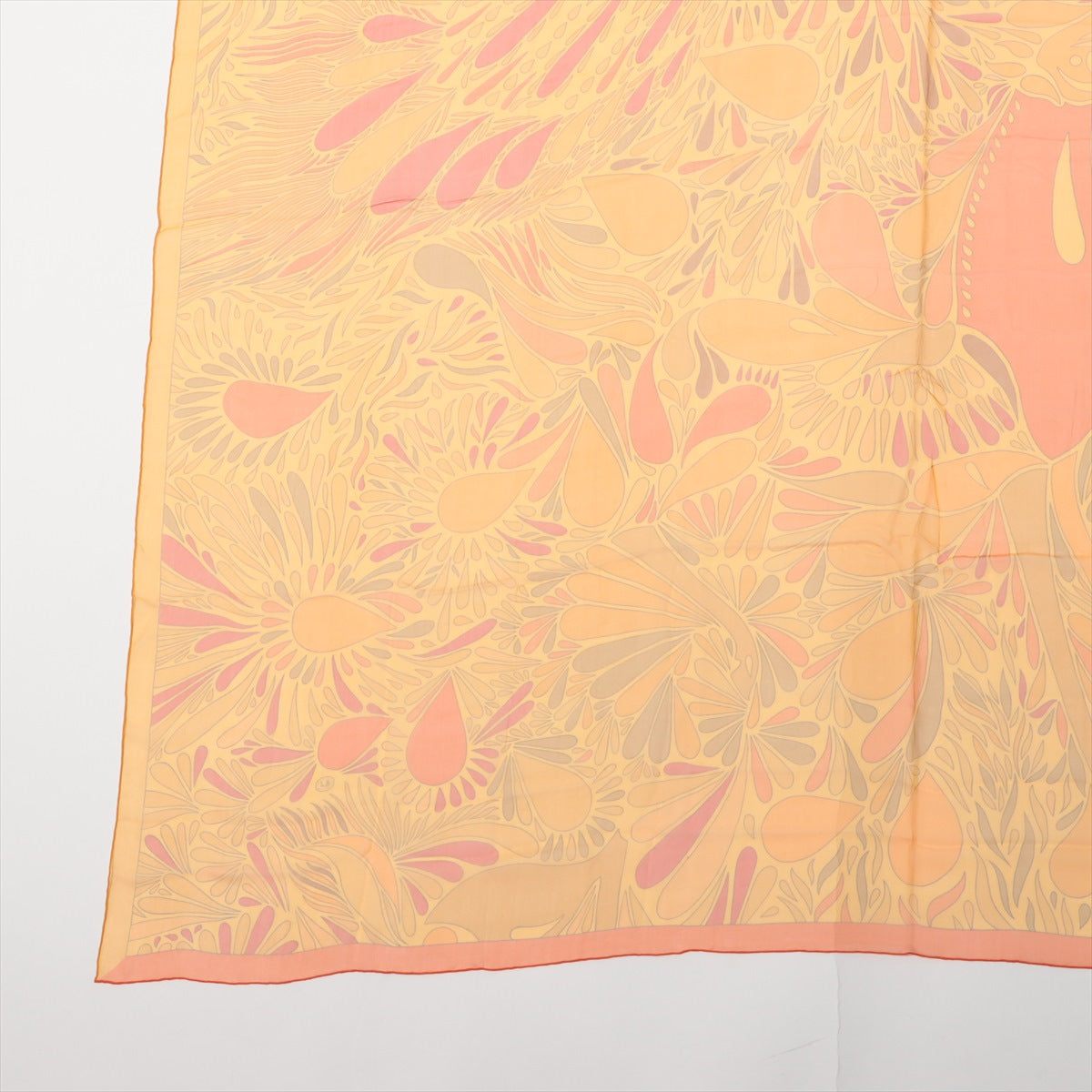 エルメス スカーフ シルク オレンジ カレ140  モスリン MILLEFLEURS DU MEXQUE メキシコの花