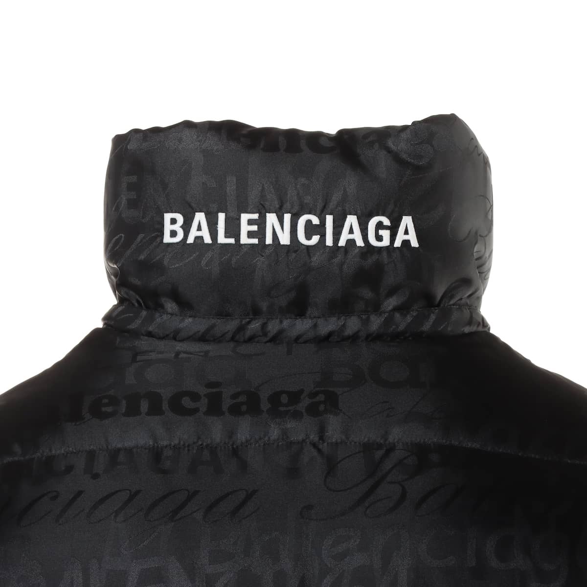 バレンシアガ ポリエステル 中綿ジャケット 36 レディース ブラック ロゴ総柄 555346 TFO06 フード取り外し可