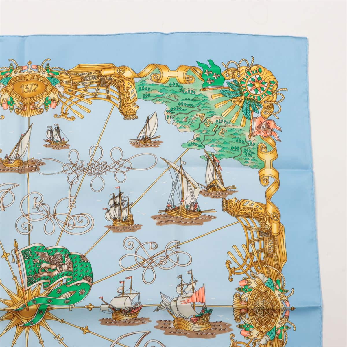 エルメス　カレ９０　シルクスカーフ　花咲く帆船